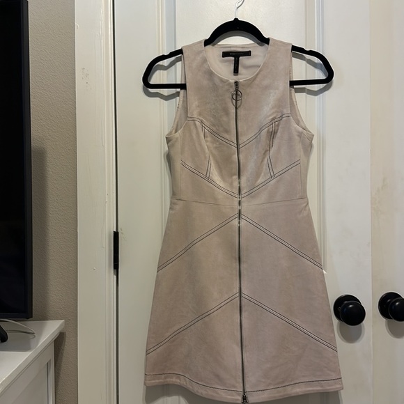 BCBGMAXAZRIA Alaina Cream Mod Style Faux Suede Ring Zip Front Dress - Picture 5 of 16